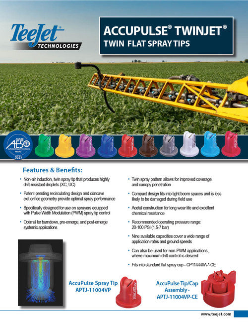 TeeJet AccuPulse TwinJet Flat Spray Tip - APTJ-11004VP